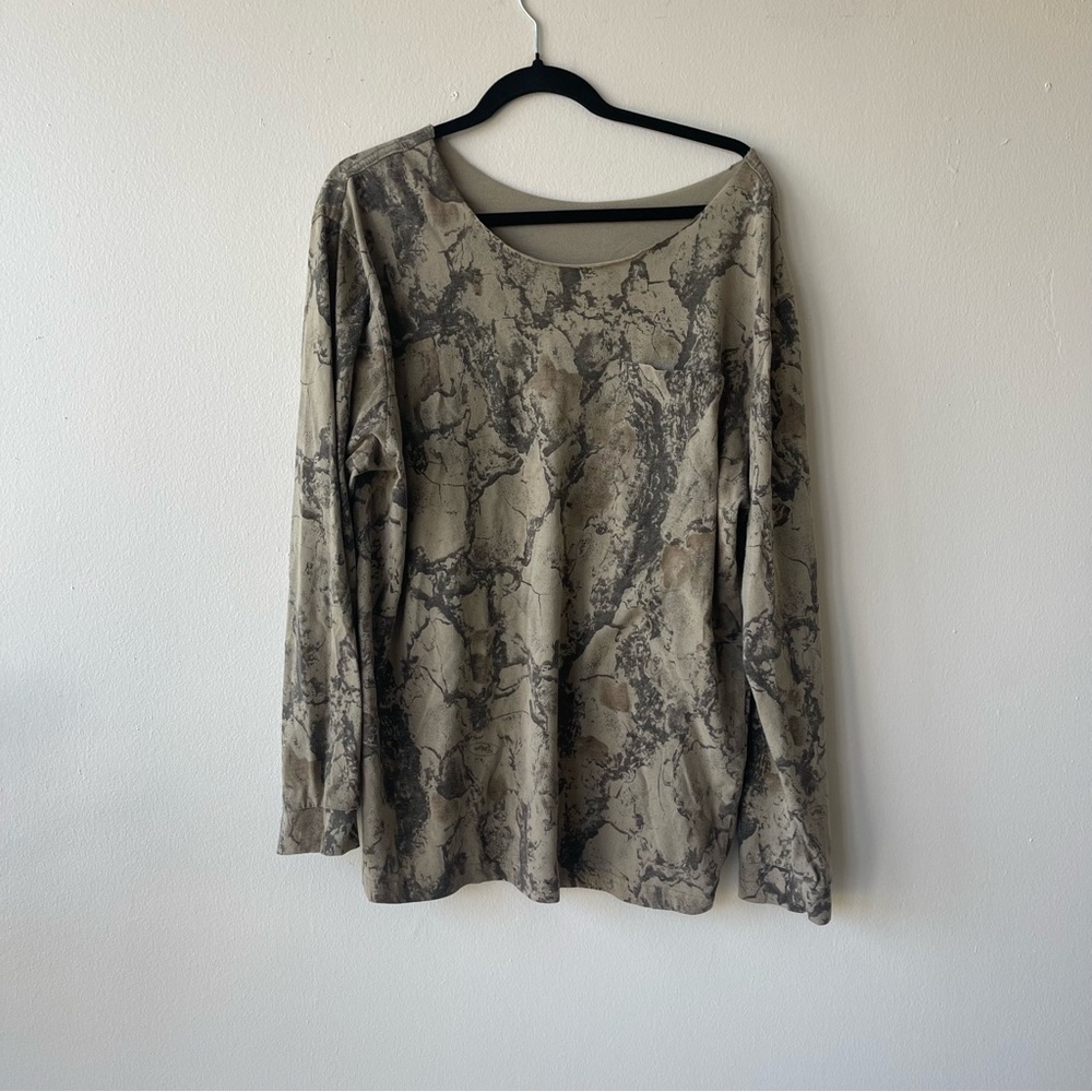 Off the shoulder long sleeve camo shirt